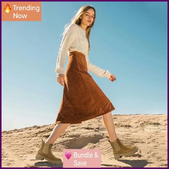 Women's Chunky Heel Chelsea Boots Platform Lug Sole Slip On Ankle Booties - Picture 6 of 8